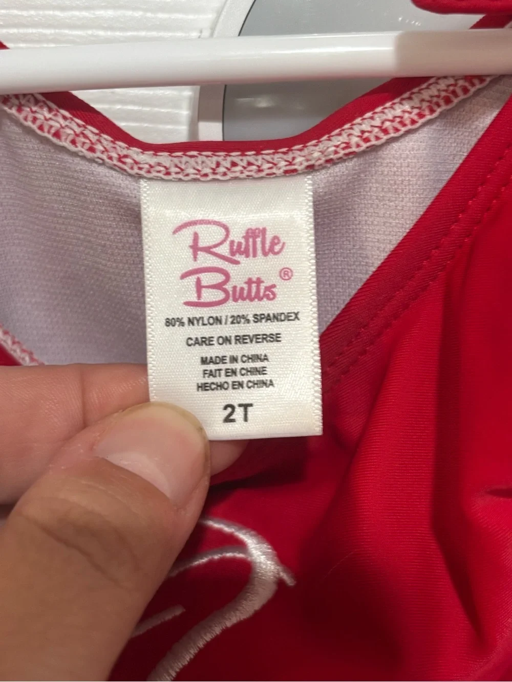 Ruffle Butts Red Girls One-Piece Swimsuit with “B” monogram